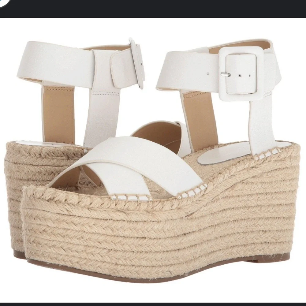 Marc Fisher Randall‎ Platform Wedge Espadrille White Leather Summer sandals 10 M